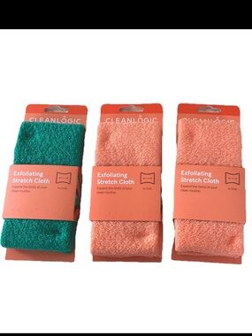 Cleanlogic Exfoliating Stretch Cloths - Orange & Green- 3 Pack